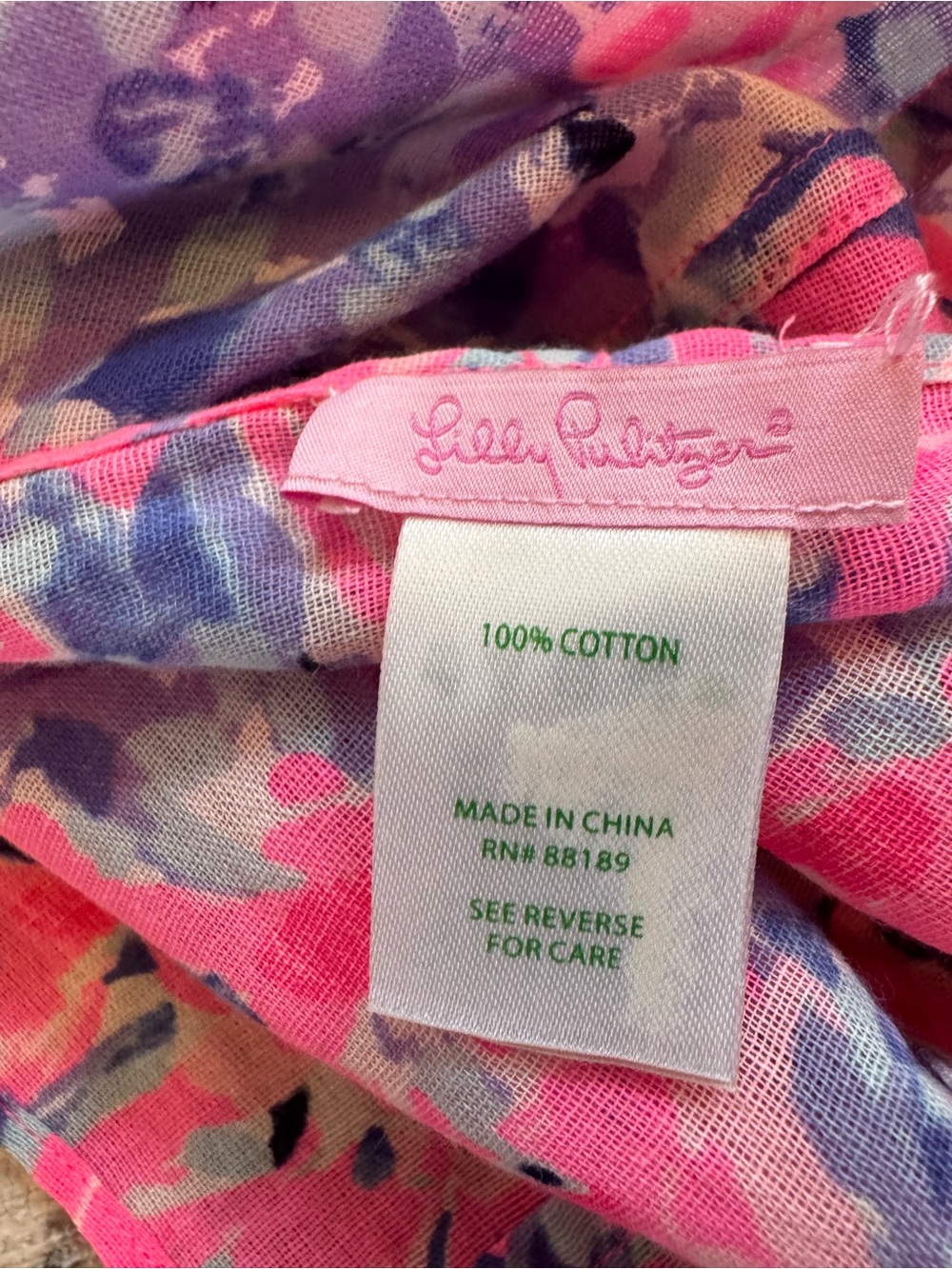 Lilly Pulitzer 100% Cotton Pink, Purple, Blue Print Infinity Scarf - Picture 7 of 9